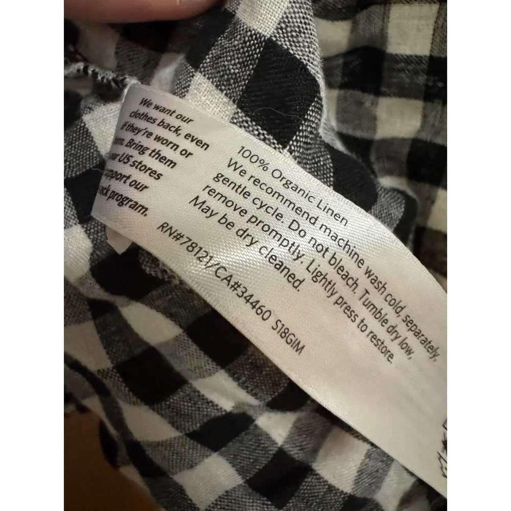NOT FOR SALE Eileen Fisher Organic Linen Gingham Check Top Black White Womens M - Picture 3 of 5